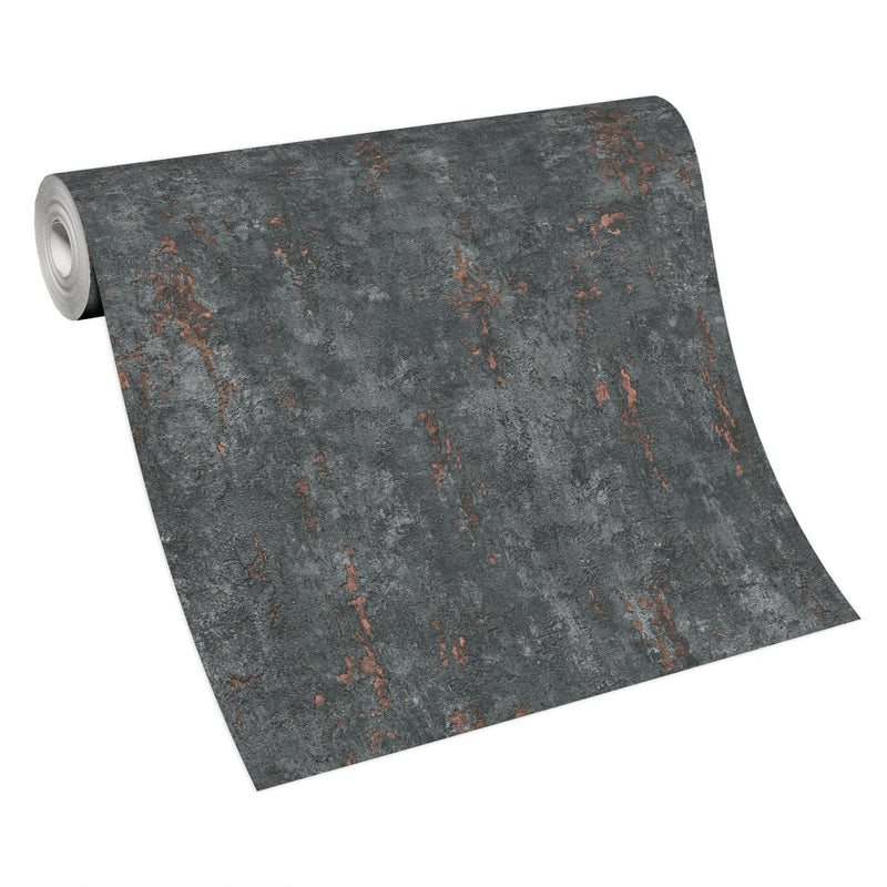 Wallpaper with a design reminiscent of tree bark and cool lava, black, 3752353 Erismann