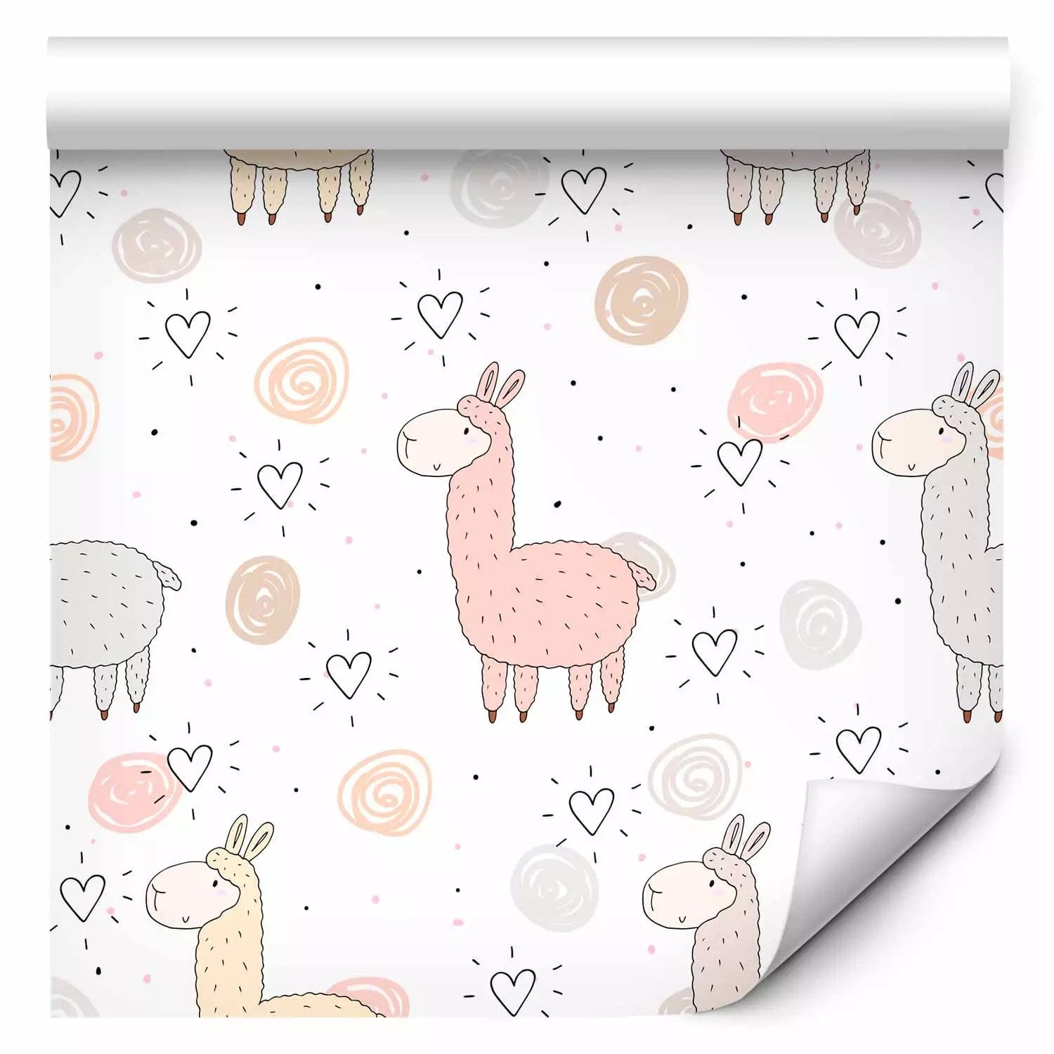 Tapetes ar dzīvniekiem, bērnu istabai - Lama ar sirsniņām, (0,5x10m) G ART