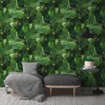 Wallpaper with a jungle look, fern leaves in green, 1303021 AS Creation