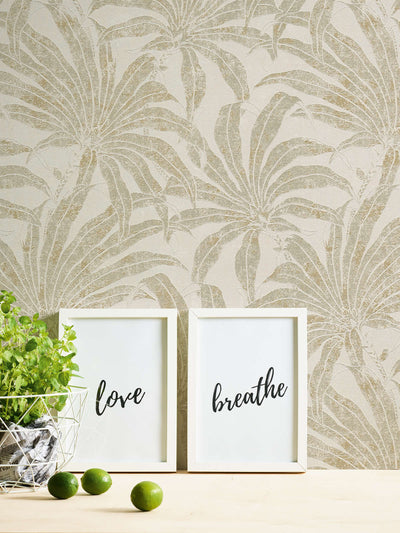 Wallpaper with jungle leaves: beige and gold, 1403407 AS Creation