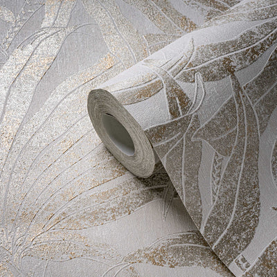 Wallpaper with jungle leaves: beige and gold, 1403407 AS Creation