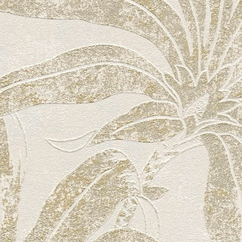 Wallpaper with jungle leaves: beige and gold, 1403407 AS Creation