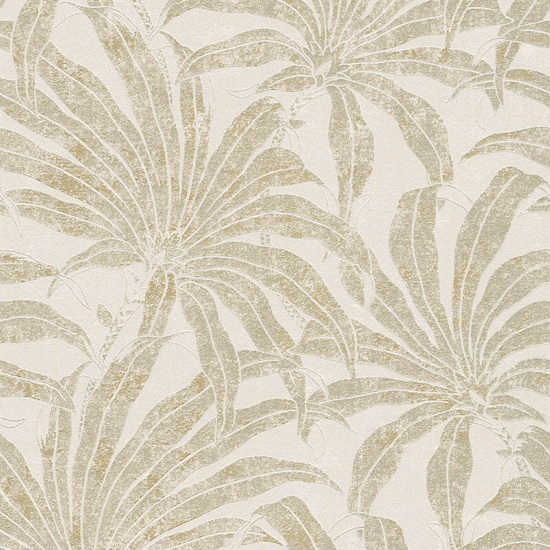 Wallpaper with jungle leaves: beige and gold, 1403407 AS Creation