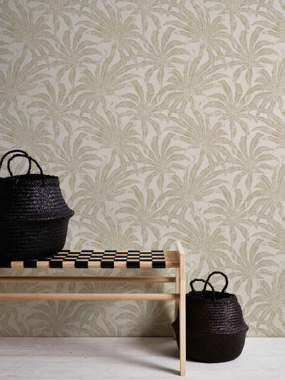 Wallpaper with jungle leaves: beige and gold, 1403407 AS Creation