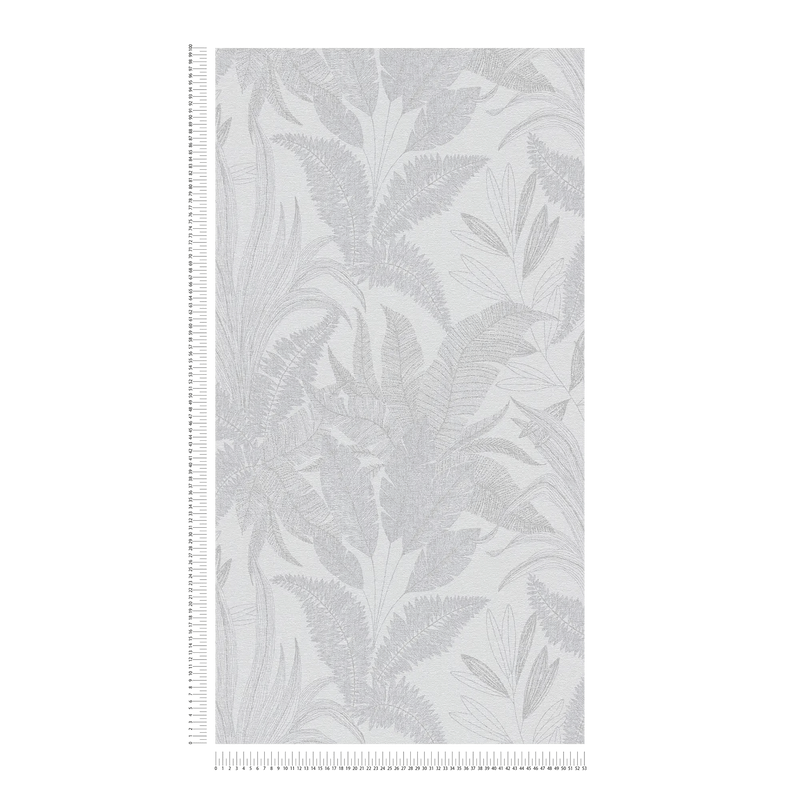 Wallpaper with jungle leaves - lightly textured pattern - grey, 1406375 AS Creation