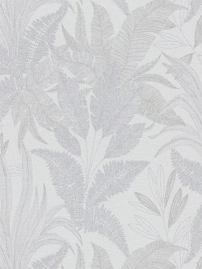 Wallpaper with jungle leaves - lightly textured pattern - grey, 1406375 AS Creation