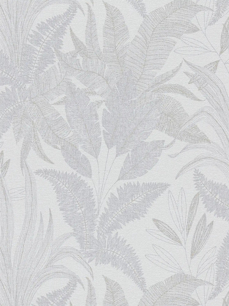 Wallpaper with jungle leaves - lightly textured pattern - grey, 1406375 AS Creation