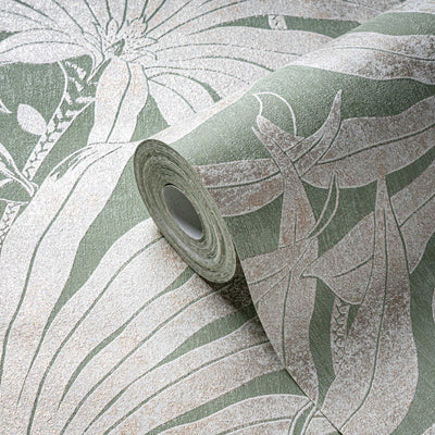 Jungle leaves wallpaper: green, gold, silver, 1403404 AS Creation