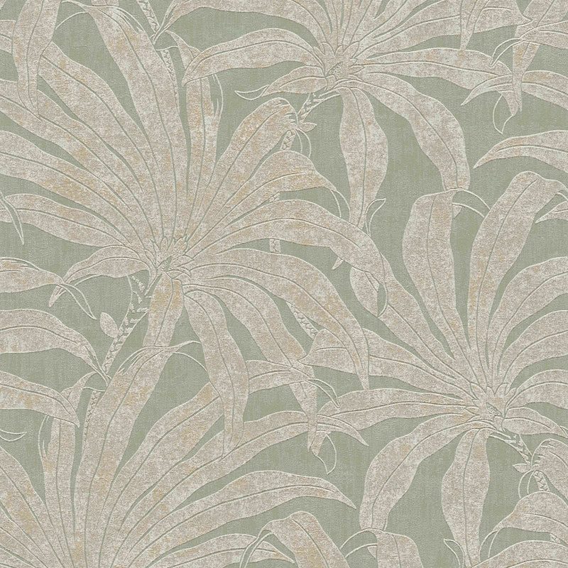 Jungle leaves wallpaper: green, gold, silver, 1403404 AS Creation