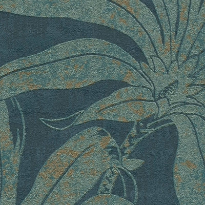 Wallpaper with jungle leaves: blue with gold fragments, 1403410 AS Creation