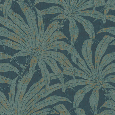 Wallpaper with jungle leaves: blue with gold fragments, 1403410 AS Creation