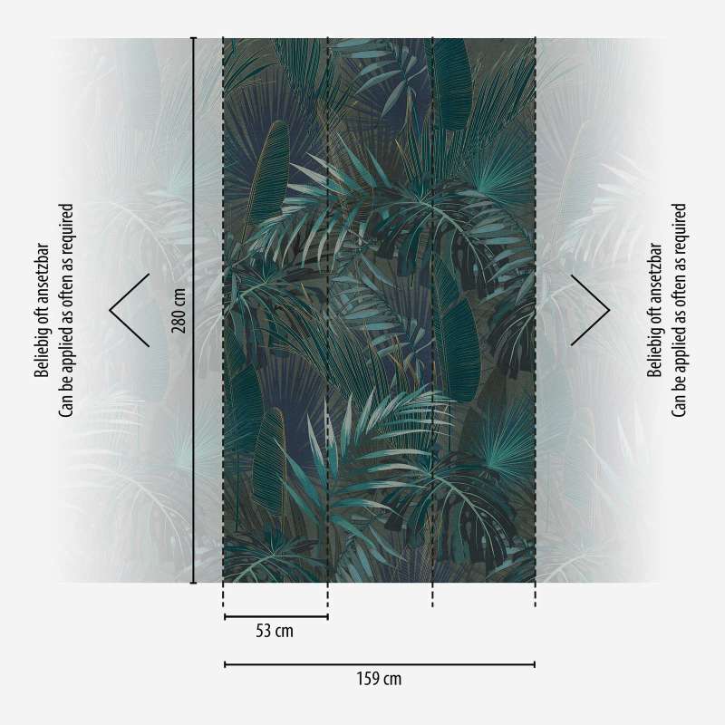 Wallpaper with jungle leaf motif in dark green, 1375173 AS Creation