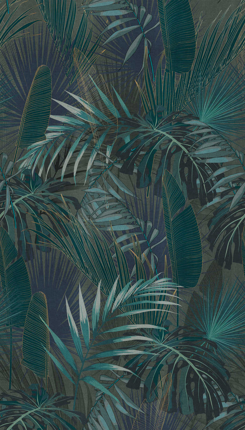 Wallpaper with jungle leaf motif in dark green, 1375173 AS Creation