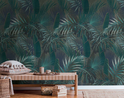 Wallpaper with jungle leaf motif in dark green, 1375173 AS Creation