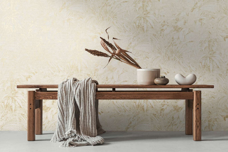 Jungle leaf pattern wallpaper in soft colours - beige, gold, 1404521 AS Creation
