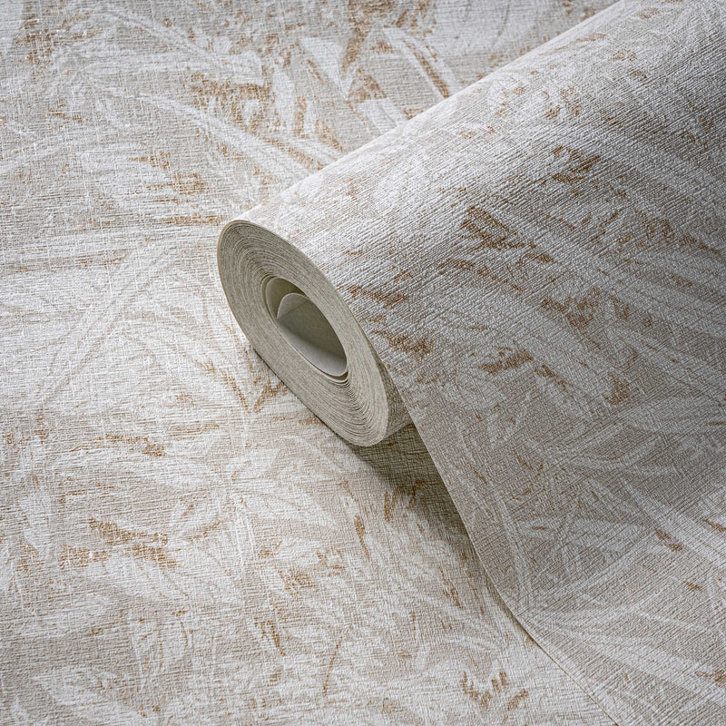 Jungle leaf pattern wallpaper in soft colours - beige, gold, 1404521 AS Creation