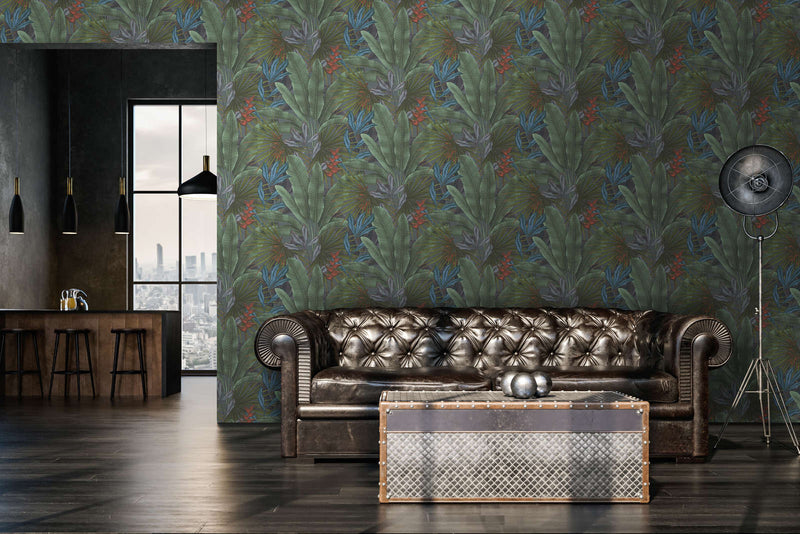 Wallpaper with jungle leaf pattern and colourful accents, 1406267 AS Creation