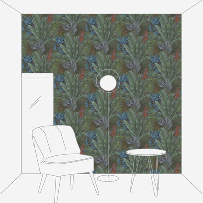 Wallpaper with jungle leaf pattern and colourful accents, 1406267 AS Creation