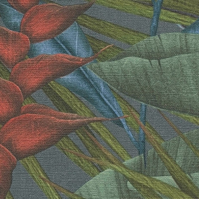 Tapetes ar džungļu lapu rakstu un krāsainiem akcentiem, 1406267 AS Creation