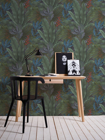 Wallpaper with jungle leaf pattern and colourful accents, 1406267 AS Creation