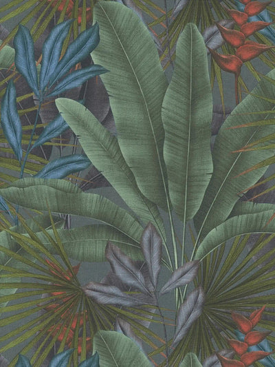 Обои с рисунком листьев джунглей и разноцветными акцентами, 1406267 AS Creation