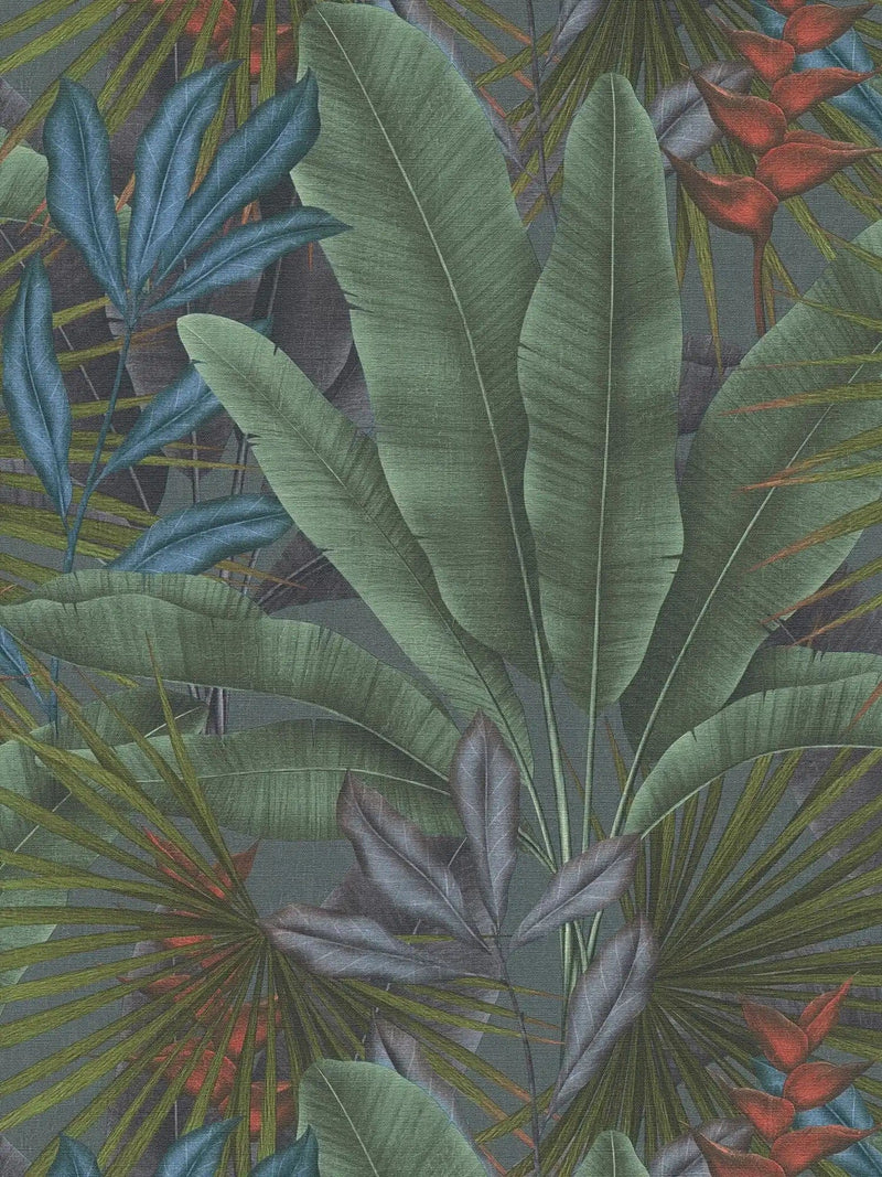 Wallpaper with jungle leaf pattern and colourful accents, 1406267 AS Creation