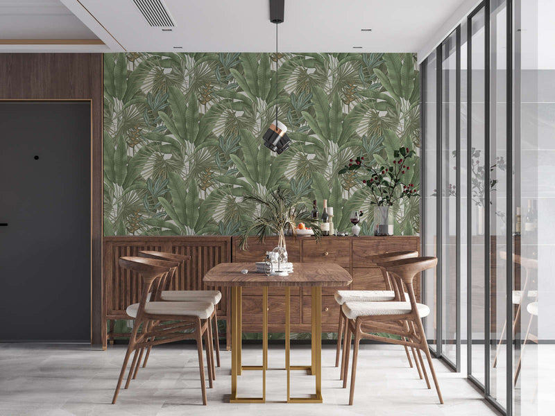 Wallpaper with jungle leaf pattern and colourful accents, green, 1406270 AS Creation
