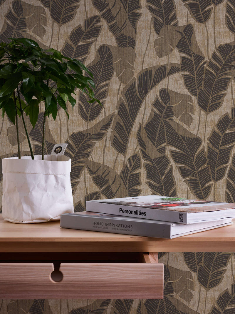 Wallpaper with jungle pattern, beige and black, 1403420 AS Creation