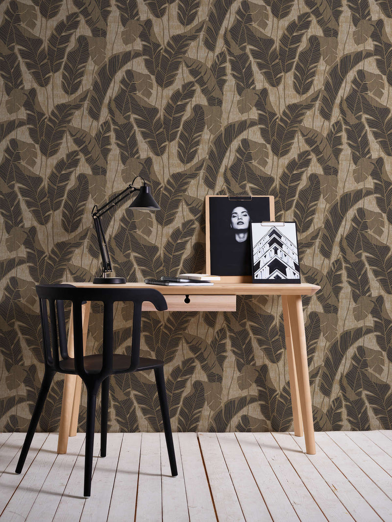 Wallpaper with jungle pattern, beige and black, 1403420 AS Creation