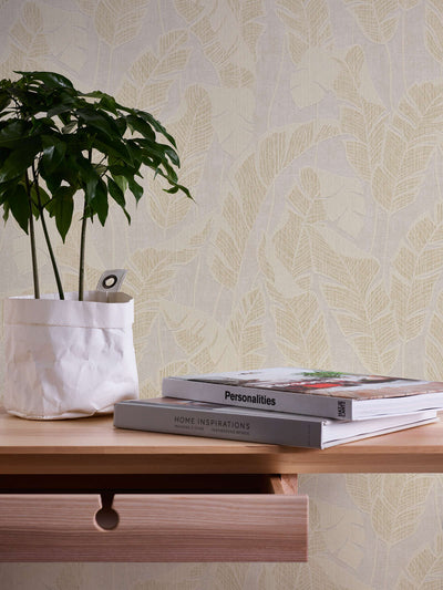 Wallpaper with jungle pattern, beige and gold, 1403421 AS Creation