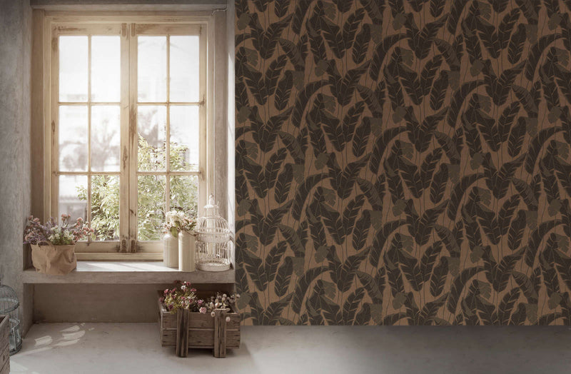 Wallpaper with jungle pattern, brown, black and gold, 1403415 AS Creation