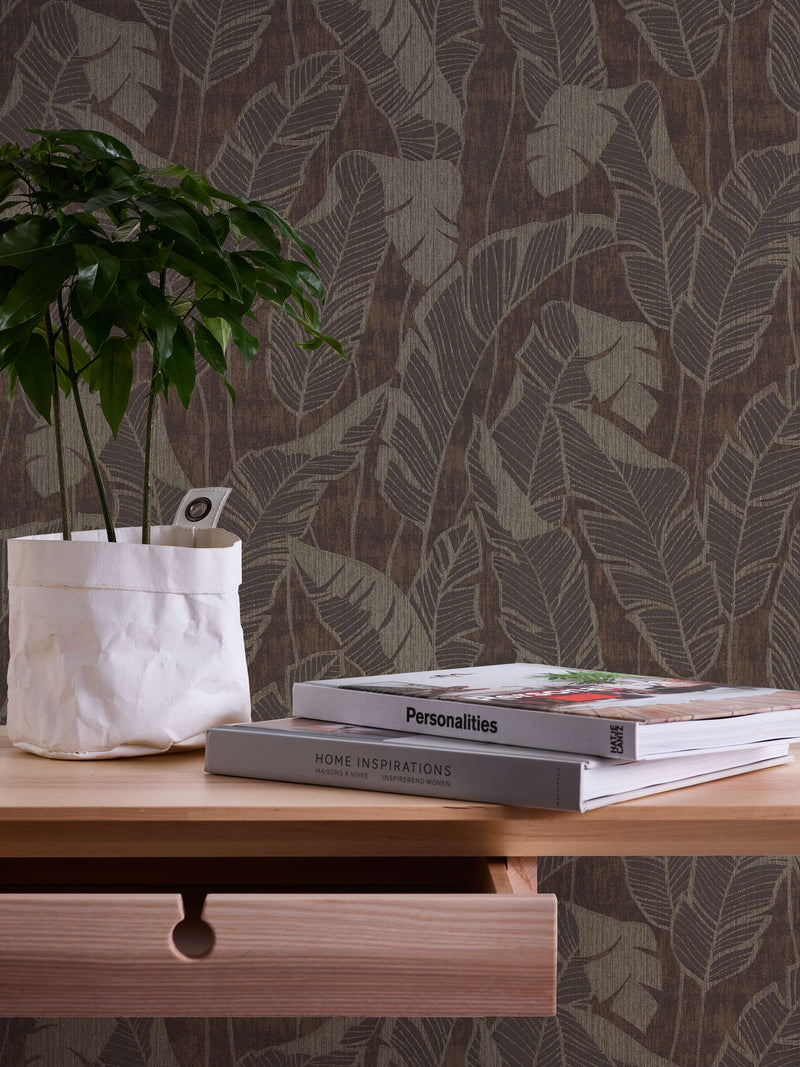 Wallpaper with jungle pattern, brown and black, 1403417 AS Creation