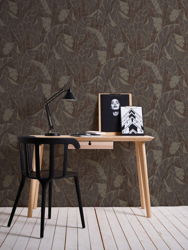 Wallpaper with jungle pattern, brown and black, 1403417 AS Creation