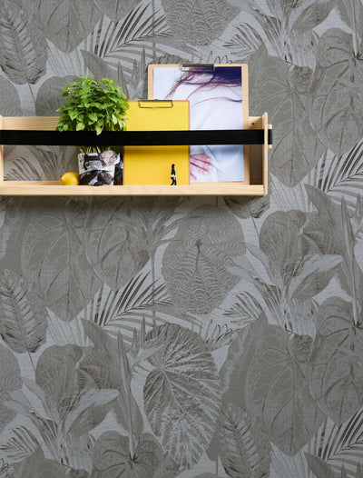 Wallpaper with jungle pattern, matt: grey, 1400523 AS Creation