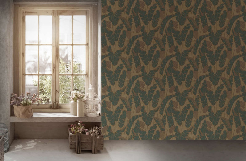 Wallpaper with a jungle pattern: green and beige, 1403416 AS Creation