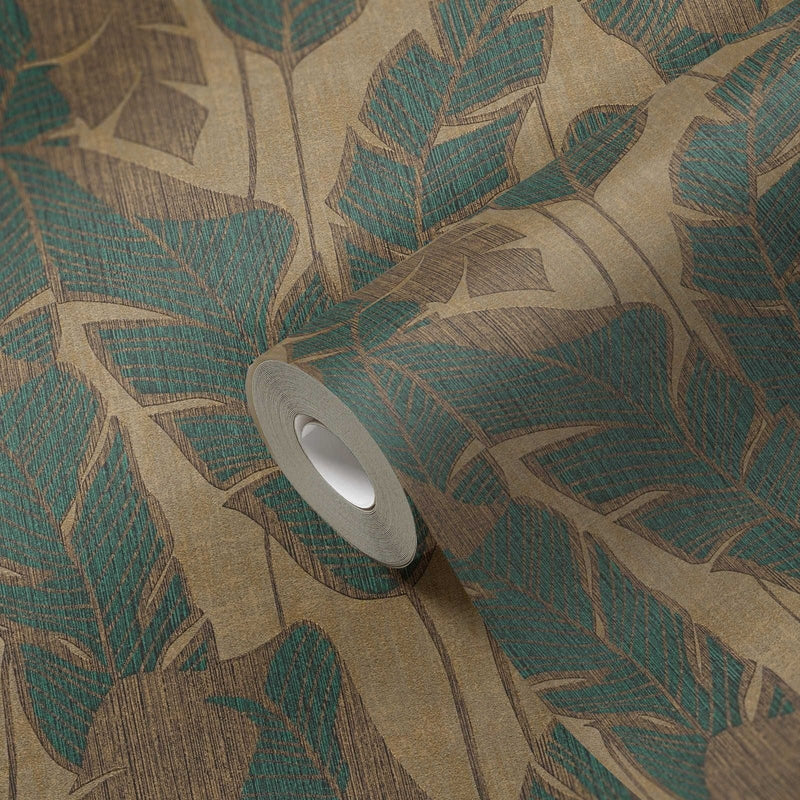 Wallpaper with a jungle pattern: green and beige, 1403416 AS Creation