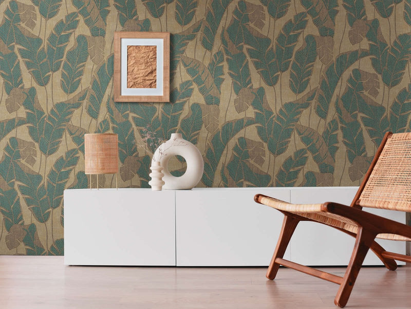 Wallpaper with a jungle pattern: green and beige, 1403416 AS Creation