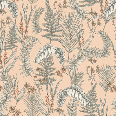 Wallpaper with exotic leaves: cream, pink, 1402146 AS Creation