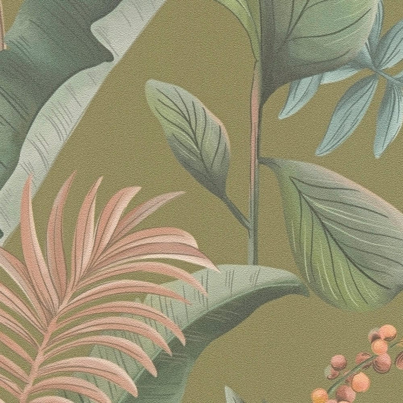 Wallpaper with exotic leaves, matt: green, 1402173 AS Creation