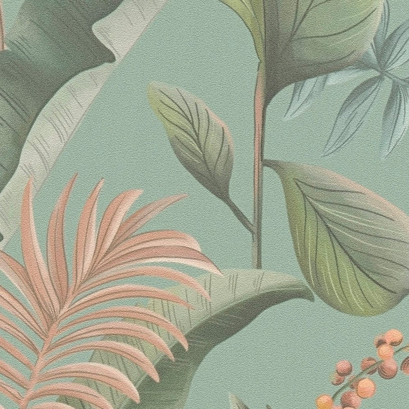 Wallpaper with exotic leaves, matt: green, 1402174 AS Creation