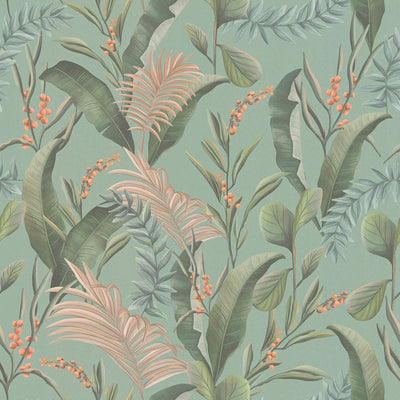Wallpaper with exotic leaves, matt: green, 1402174 AS Creation