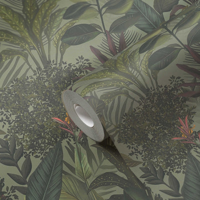 Wallpaper with exotic leaves: dark green, 1402133 AS Creation