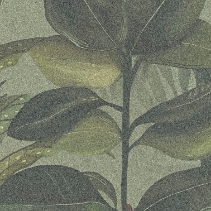 Wallpaper with exotic leaves: dark green, 1402133 AS Creation