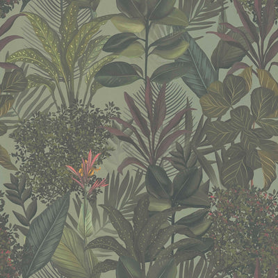 Wallpaper with exotic leaves: dark green, 1402133 AS Creation