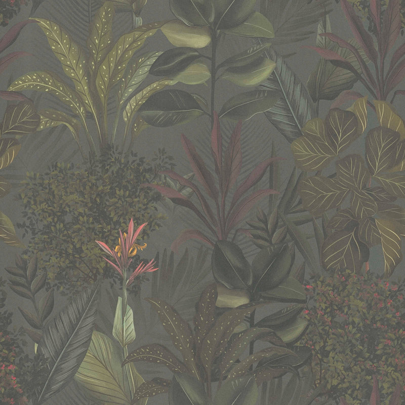 Wallpaper with exotic leaves: dark green, 1402134 AS Creation