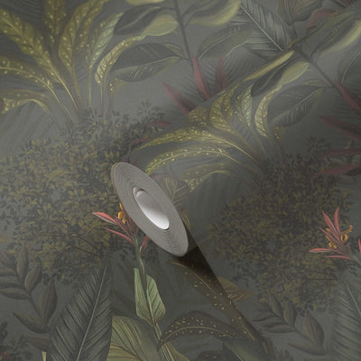 Wallpaper with exotic leaves: dark green, 1402134 AS Creation