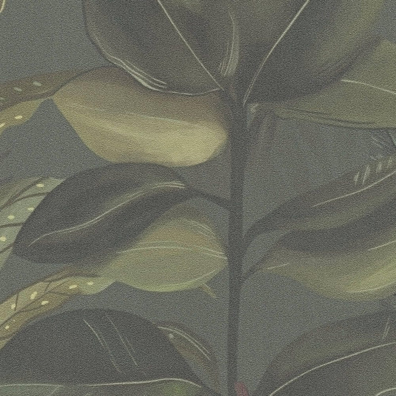 Wallpaper with exotic leaves: dark green, 1402134 AS Creation