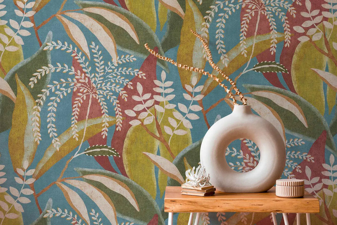 Tapetes ar eksotisku augu motīvu| zila, sarkana, zaļa - 3012467 AS Creation