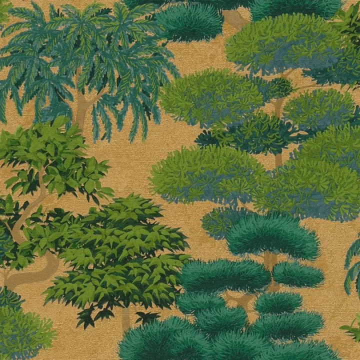 Tapetes ar eksotisku augu rakstu | spīdīgas | zaļa, zelta - 3012074 AS Creation