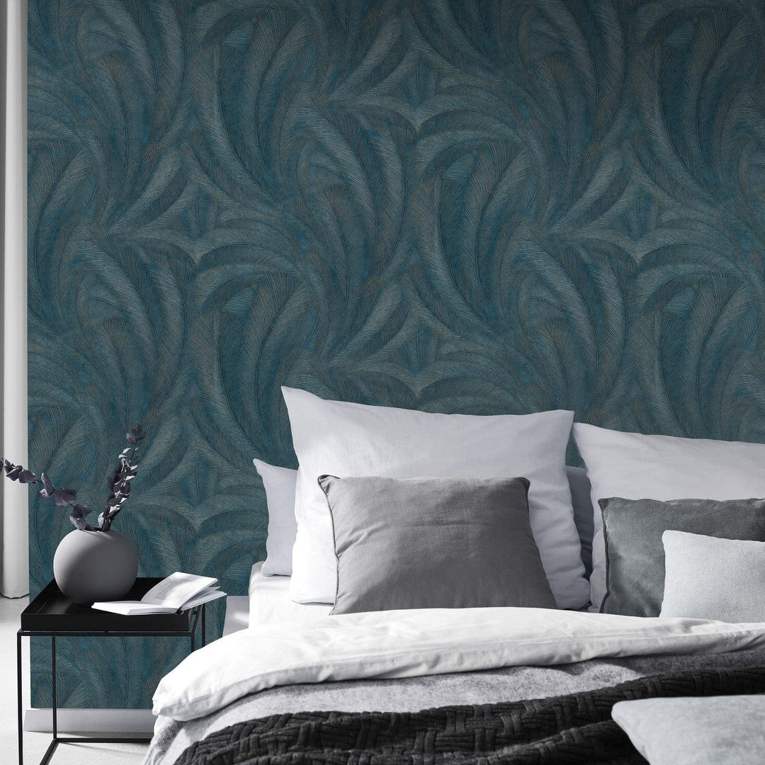 Tapetes 3776103: Lapas, tumši zila/zelts Erismann